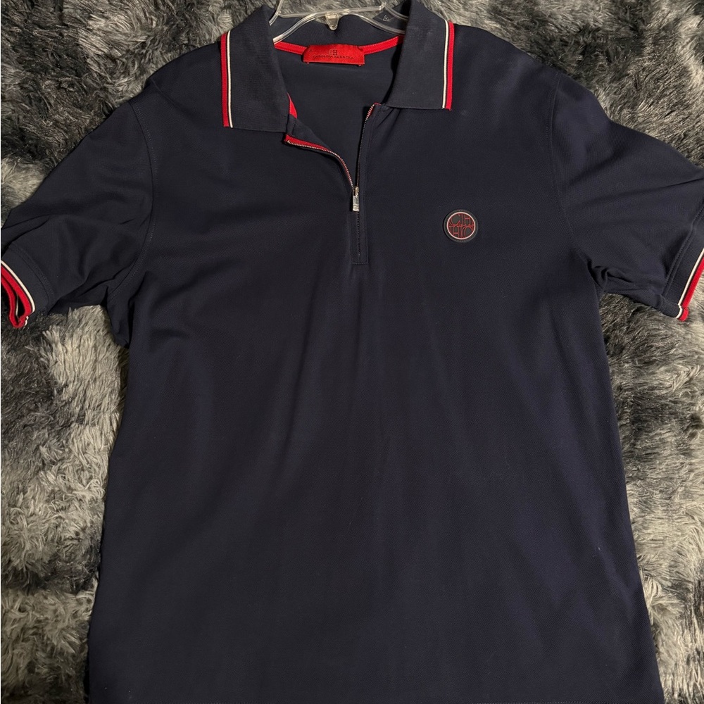 Carolina Herrera Dark Blue Polo with Red Trim